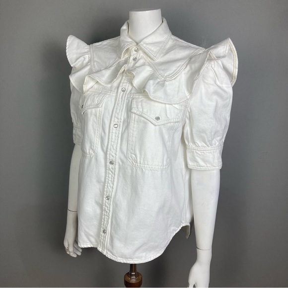 NEW Zadig & Voltaire shirt jacket Large western pearl snap ruffle Toky white - Picture 14 of 16